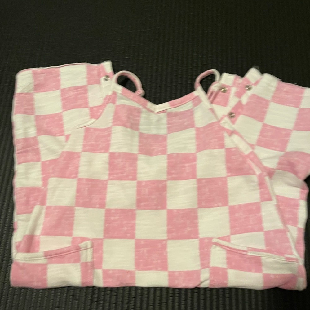 Pink and White Checkered Kids One Piece